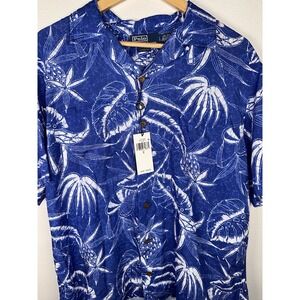 New Polo Ralph Lauren Classic Fit Hoffman Camp Button Up Hawaiian Large Blue‎
